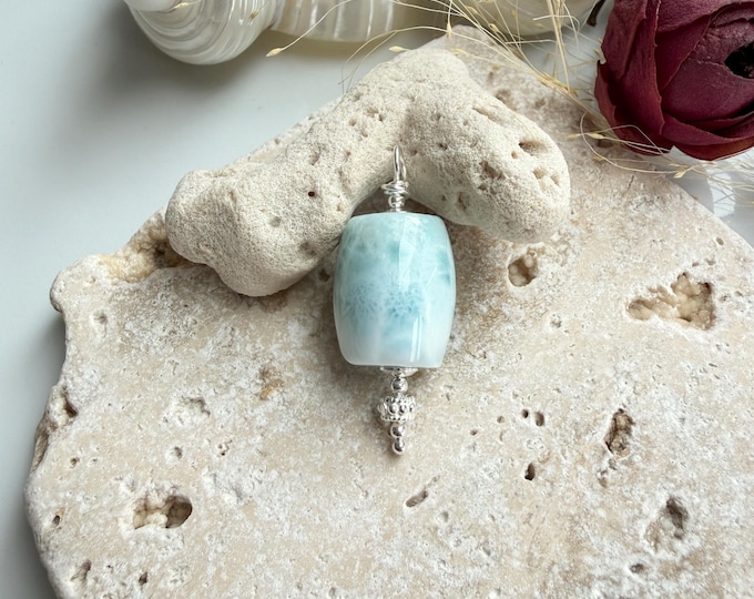 Large Larimar necklace pendant with or without a sterling silver chain, amulet necklace, yoga jewelry, precious gift for women