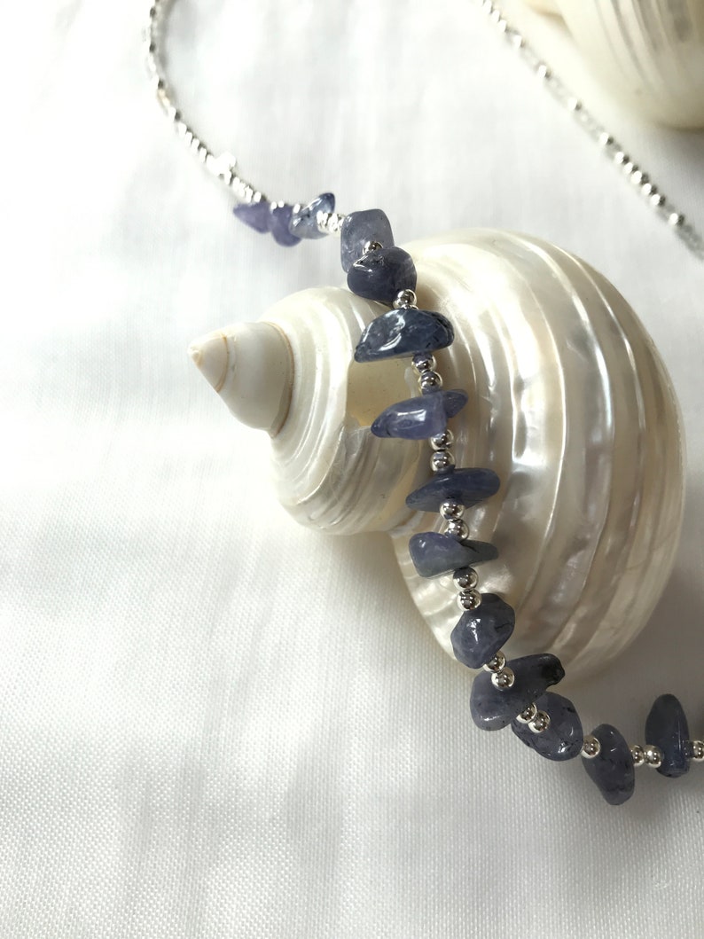 Short necklace tanzanite and fluorite silver necklace