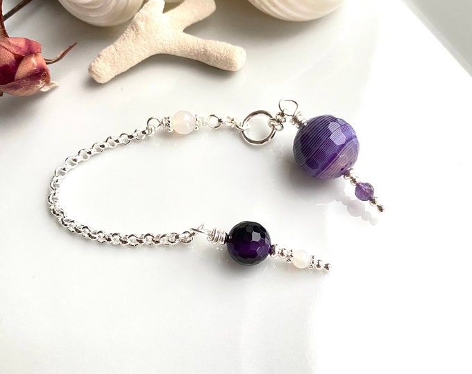 Agate, amethyst, white agate and sterling silver pendulum, dowsing