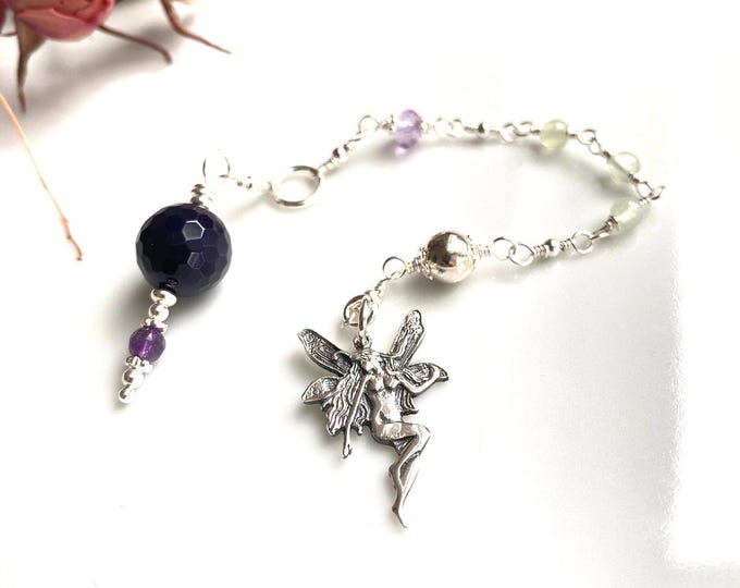 Elves - Pendulum made of violet agate, prehnite, amethyst and sterling silver, radiesthesia, fairy pendulum