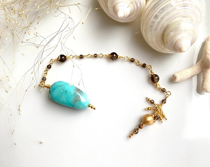 Amazonite pendulum with smoky quartz and silver plated, radiesthesia