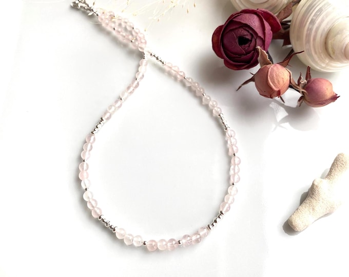 Necklace/ short necklace made of rose quartz A and sterling silver, gift for women