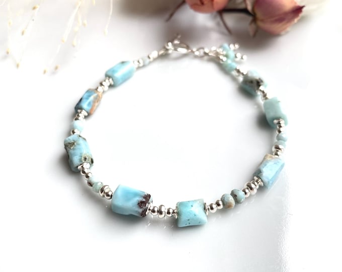 Bracelet made of Larimar and silver (925), gift for women and jewelry enthusiasts, yoga jewelry, Atlantis stone