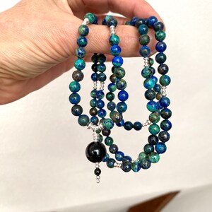 Mala made of azurite malachite, decorated with silver sterling 925, final bead black tourmaline, prayer chain made of 108 rare beads image 3