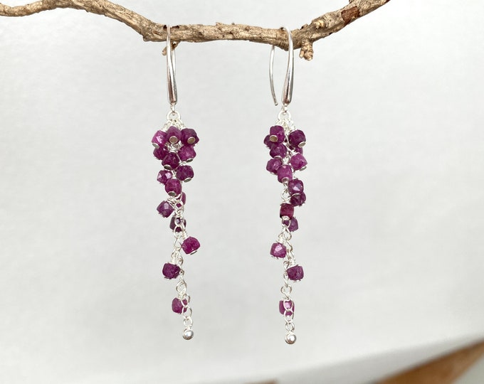 Earrings in bright ruby and silver