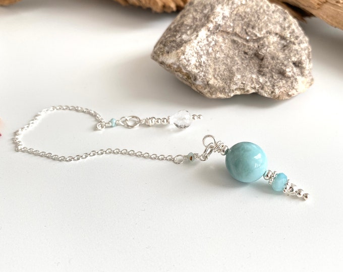 Pendulum made of Larimar, silver sterling and rock crystal, dowsing