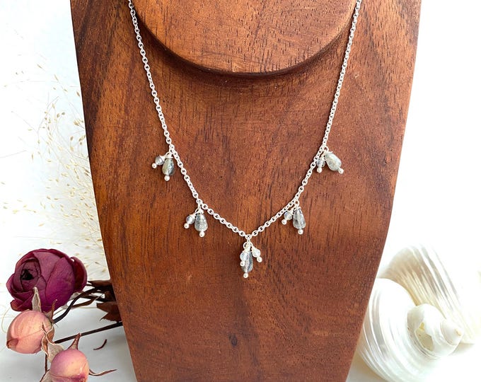 Necklace made of dark labradorite and sterling silver