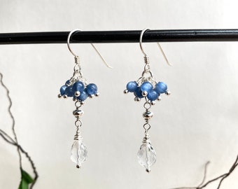 Silver temples - earrings made of kyanite and rock crystal