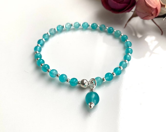 Mini Mala made of Amazonite decorated with silver, Amazonite end bead, bracelet with 27 beads, yoga jewelry, prayer beads