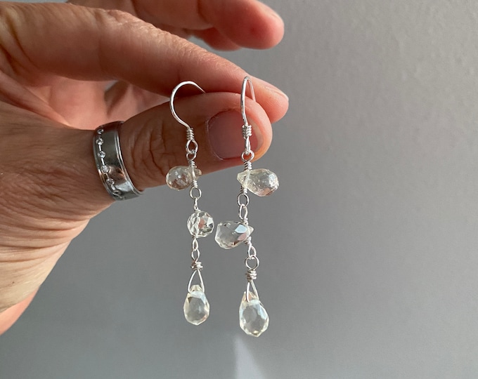 Lemon quartz and sterling silver drop earrings, gift for women and jewelry enthusiasts, pale yellow sparkling earrings