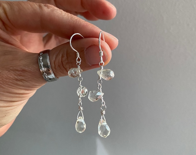 Lime Quartz and Silver Sterling Drop Earrings, Gift for Women