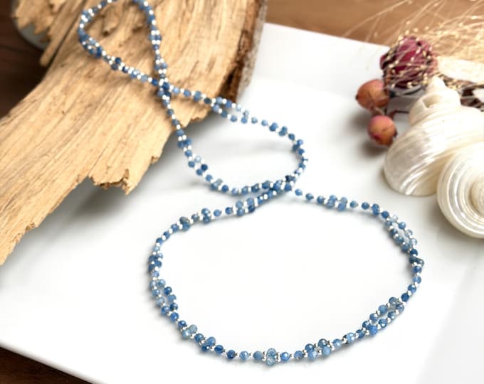 Tantric Mala Necklace made of Kyanite and Sterling Silver "Spirit and Perfection", tantric yoga necklace with 416 beads