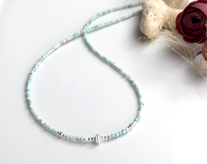 Larimar choker with sterling silver (925), short, delicate necklace made of Larimar, gift for jewelry lovers