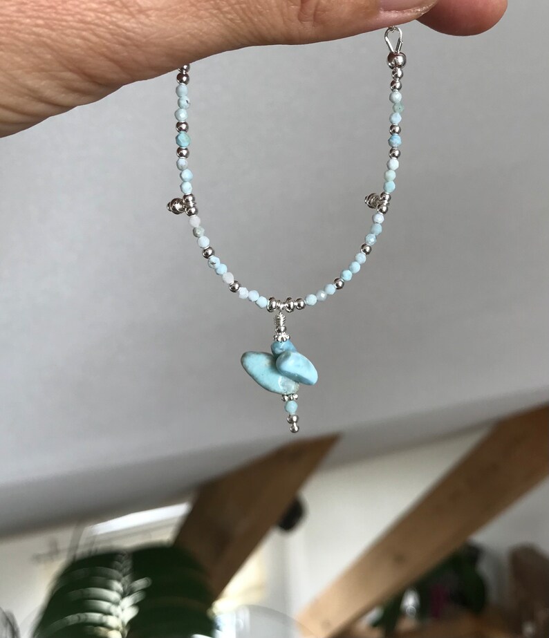 Collier en Larimar et argent sterling 925, délicat avec un petit pendentif, cadeau pour femme image 8