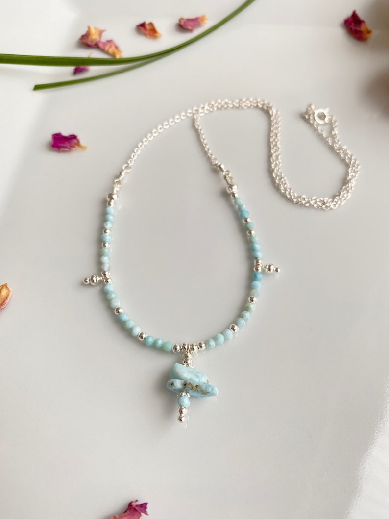 Collier en Larimar et argent sterling 925, délicat avec un petit pendentif, cadeau pour femme image 6