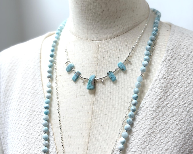 Short necklace made of Larimar and sterling silver (925), gift for women and jewelry lovers, yoga jewelry made of healing stones