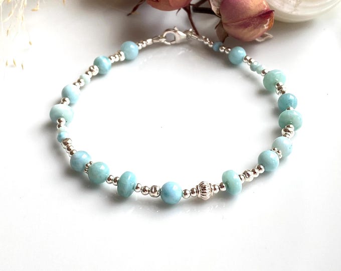 Bracelet made of Larimar and silver (925), gift for women and jewelry enthusiasts, yoga jewelry, Atlantis stone