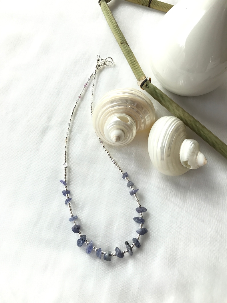 Short necklace tanzanite and fluorite silver necklace