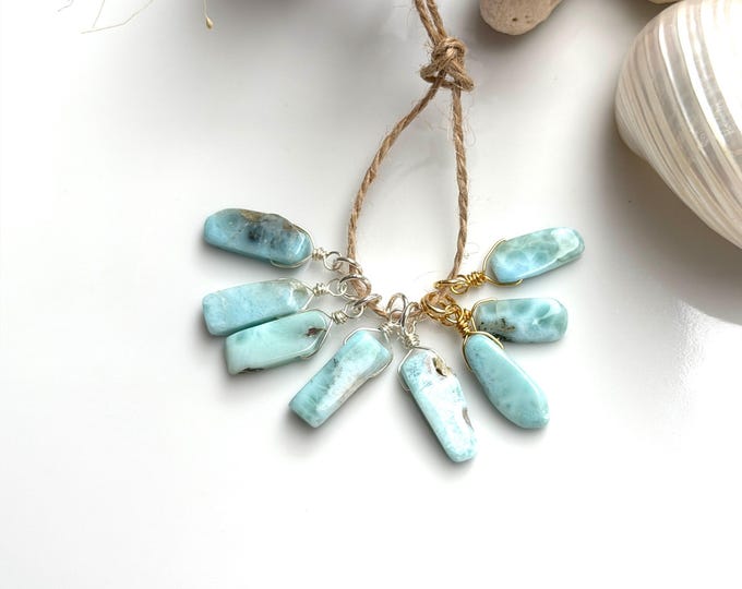 Minimalist Larimar necklace pendant in sterling silver (925) or gold-plated silver, small gift made of healing stones, yoga jewelry