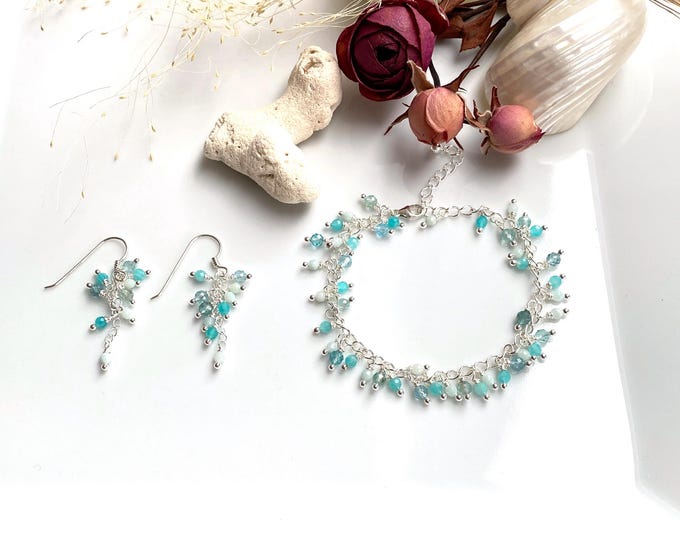 Bracelet and/or earrings made of apatite, amazonite and silver, charm bracelet handmade, gift for jewelry enthusiasts, jewelry with charms
