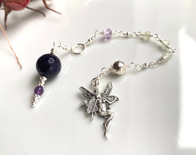 Elves - Pendulum of violet agate, prehnite, amethyst and silver sterling, dowsing