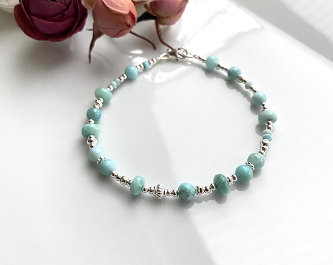 Bracelet made of Larimar and silver (925), gift for women and for jewelry enthusiasts, yoga jewelry, Atlantis stone