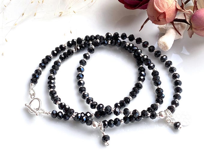 Bracelet made of black tourmaline schorl, decorated with sterling silver, in 3 variations "Protection and Serenity"