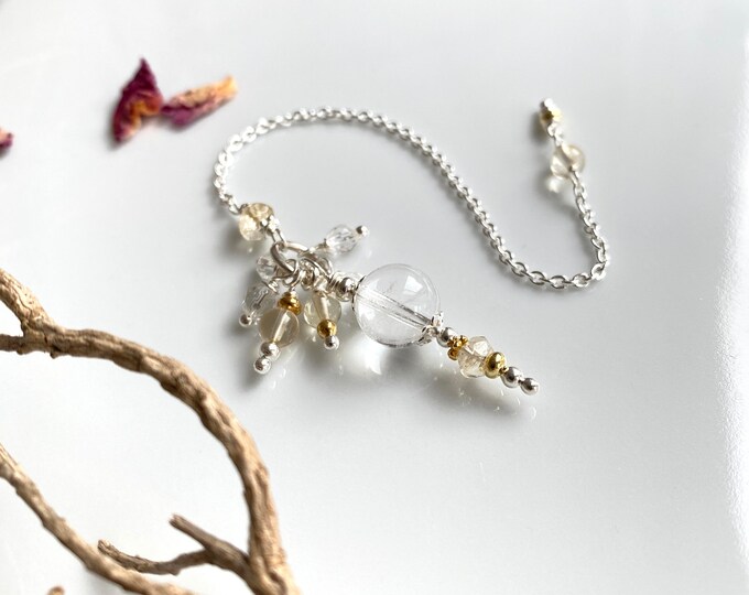 Mini - pendulum made of rock crystal and citrine gilded with silver and silver, delicate, handy pendulum,