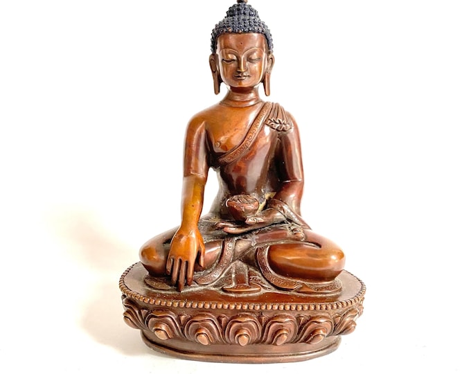 handgefertigte Buddha - Statue aus Kupfer, "Buddha Shakyamuni", hergestellt in Nepal, Technik des verlorenen Wachsabdrucks