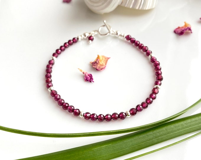 Bracelet made of violet garnet, faceted and sterling silver, gift for women