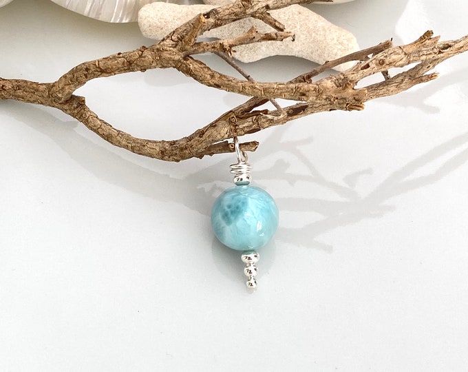 Larimar - Necklaces - Pendants made of precious Larimar (A) and silver sterling (925), small gift made of healing stones, yoga jewelry