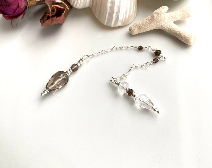 Pendulum made of smoky quartz, rock crystal and sterling silver, dowsing