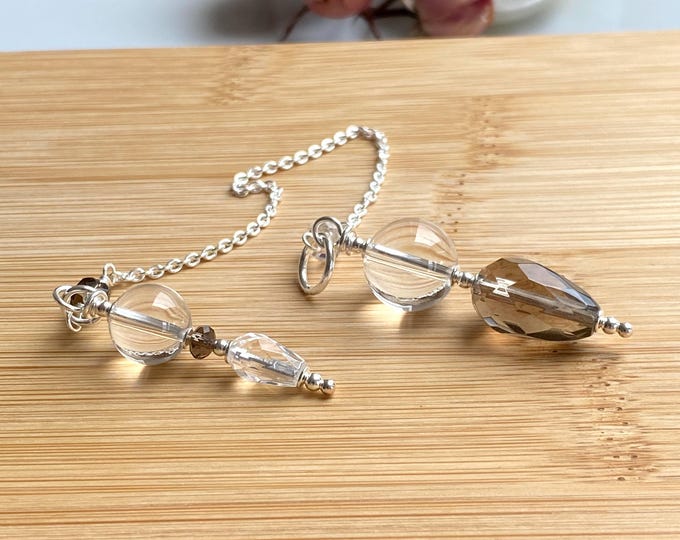 Res for K..: Pendulum made of smoky quartz and rock crystal with sterling silver, handmade, radiesthesia