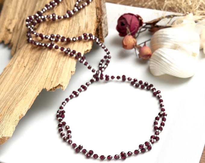 Tantric Mala Necklace made of Garnet (A) and Sterling Silver "Protection and Energy", Tantric Yoga Necklace with 416 Beads, Yoga Jewelry