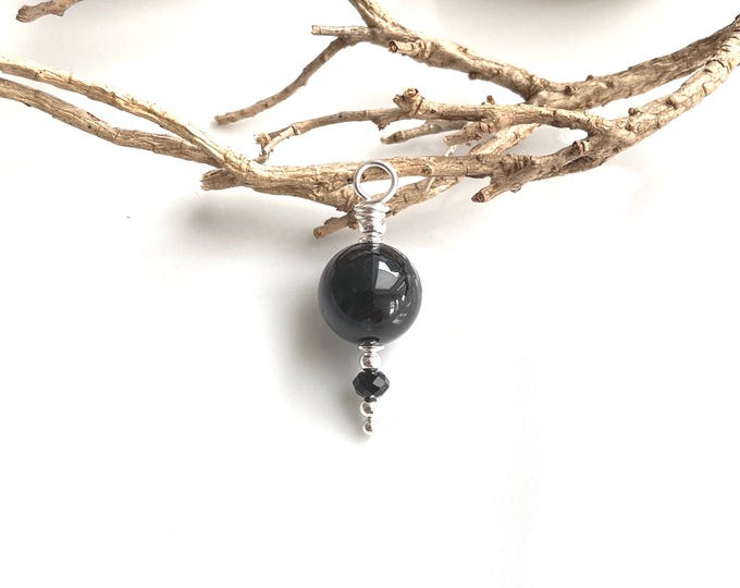 Pendant made of tourmaline - schorl and sterling silver, small gift made of healing stones, yoga jewelry, protective pendant made of black tourmaline
