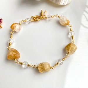 Bracelet en citrine et cristal de roche sur fil de joaillerie plaqué or image 2