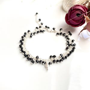 Bracelet made of black tourmaline, schorl and silver, gift for women with charm pendants, protective bracelet, yoga jewelry