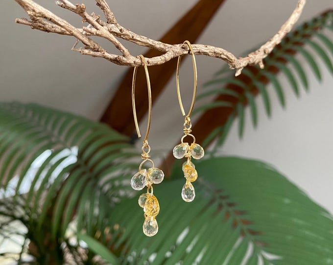 Drop earrings made of citrine and gold-plated silver, a gift for women and jewelry enthusiasts, sparkling earrings in organic form