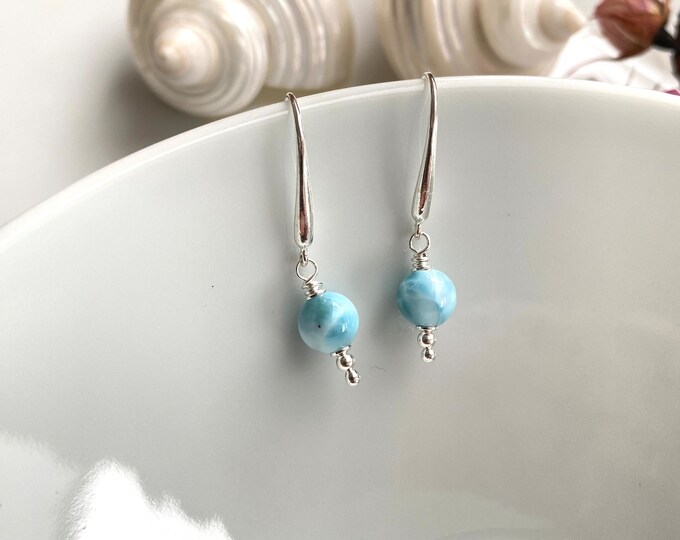 Larimar and silver (925) drop earrings, simple and elegant, gift for women