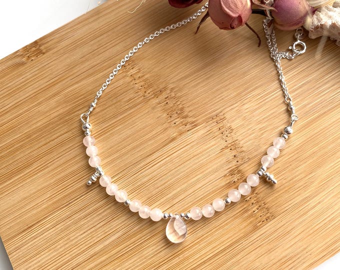 Necklace made of rose quartz A and silver sterling (925), gift for jewelry enthusiasts, jewelry made of chakra crystals, yoga jewelry