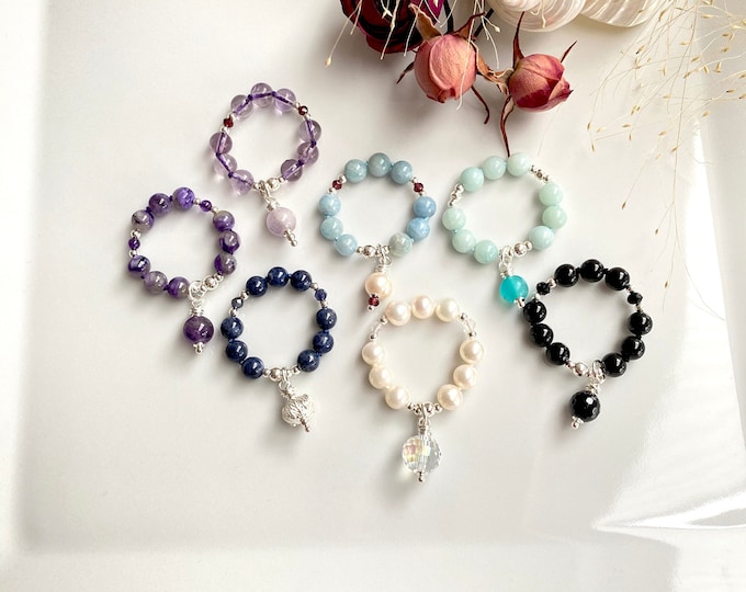 Exclusive finger mini malas made of 9 beads each, decorated with silver (925), small gift, yoga jewelry, finger beads, prayer beads