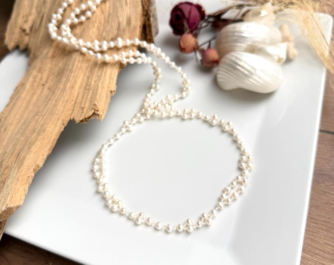 Tantric Mala necklace made of white freshwater pearls and rock crystal "Light and Purity", yoga jewelry, tantric necklace with 416 beads
