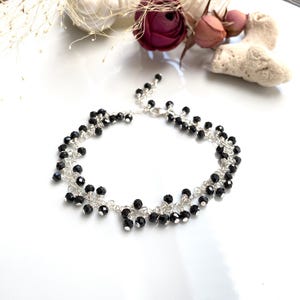 Bracelet made of black tourmaline, schorl, and 925 silver with charm pendants and variable length up to 22 cm, healing stones for &quot;protection,&quot; yoga jewelry