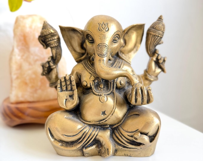 Ganesha Statue aus Messing, mittelgroße Statuette, hergestellt in Indien, Yoga-Statue, hinduistische Gottheit
