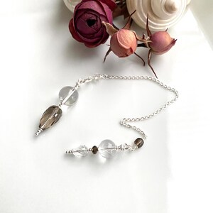 Gemstone pendulum made of smoky quartz and rock crystal with sterling silver, handmade, dowsing, small gift for the psychic