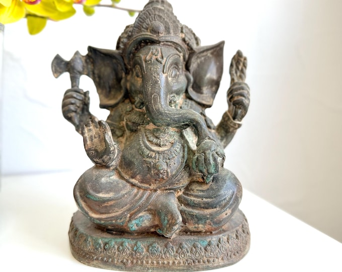 Ganesha Statue aus Bronze, Statuette mittelgroß, hergestellt in Thailand, Yoga-Statue