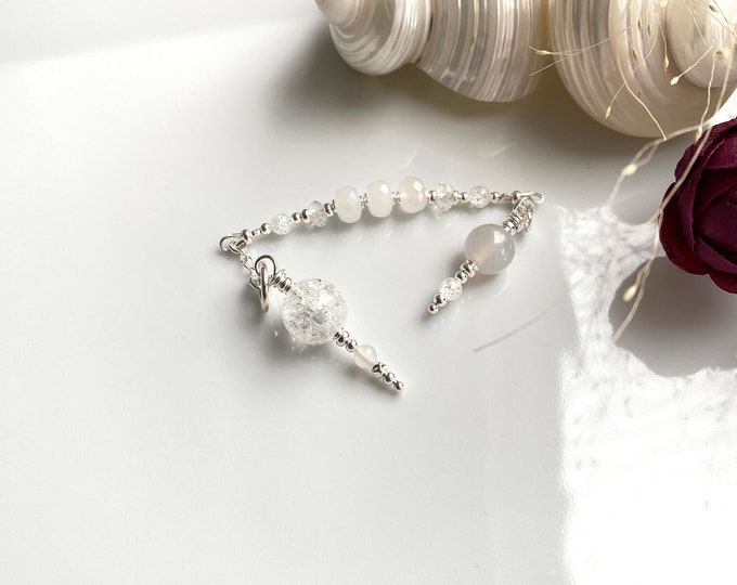 White pendulum made of rock crystal, snow quartz, white agate and sterling silver, radiesthesia