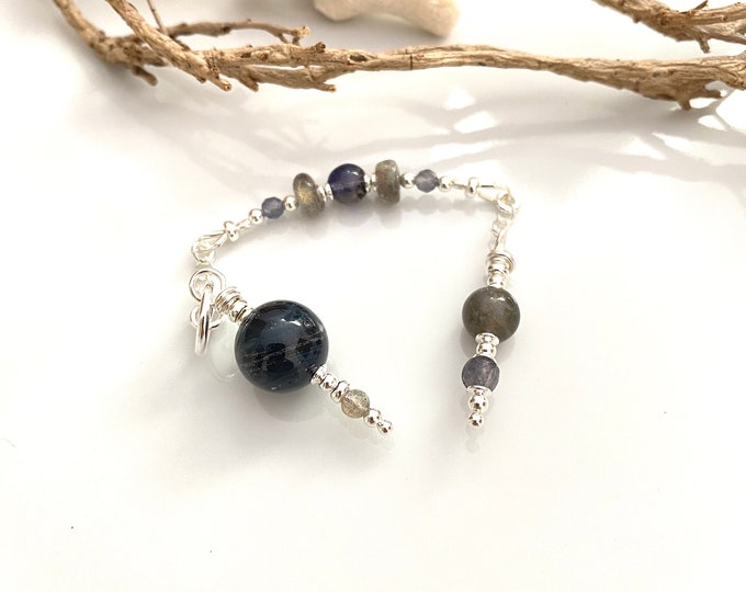 Pendulum made of Sieber - agate, labradorite, iolite and silver sterling, dowsing