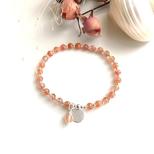 Armband aus Sonnenstein verziert mit Silber und Anhänger mit der Blume des Lebens, Mini-Mala, Finger-Mala,Yoga-Schmuck mit Chakra-Kristallen