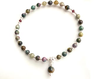 Mini Mala bracelet made of ruby kyanite, with silver and end bead, bracelet with 27 beads, yoga jewelry, gift for jewelry lovers